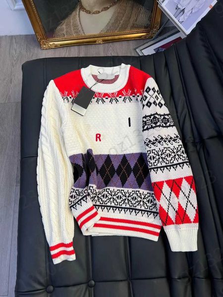 

womens sweaters logo embroidery stripe printing round neck pullover knitted sweater long sleeve loose silhouette warm knitwear luxury brand, White;black