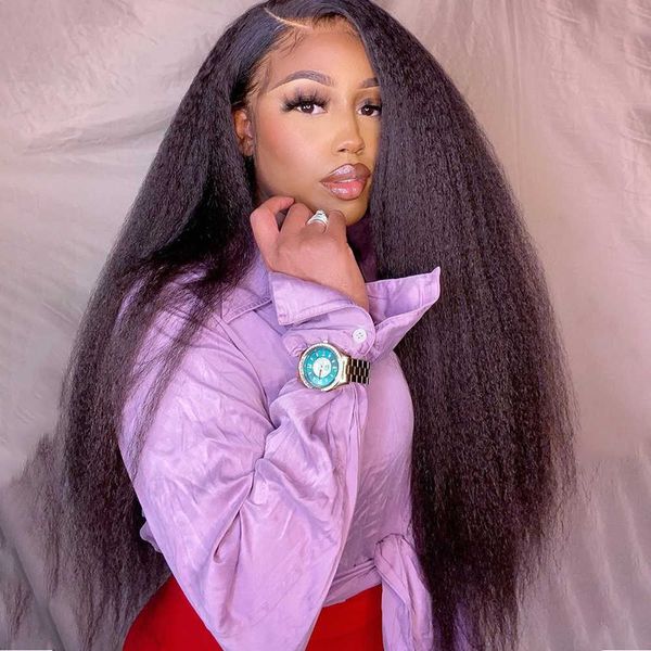 

lace wigs yaki human hair 13x4 front for black women pre plucked kinky straight frontal mstoxic 221216, Black;brown