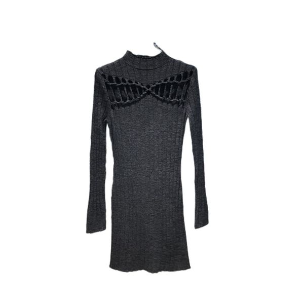 

autumn and winter temperament new simple and stylish knitted dress, Black;gray