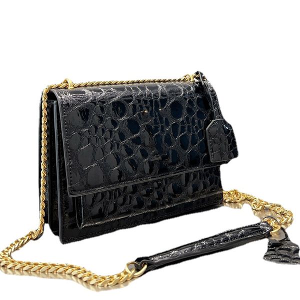 

designer brand black leather bag y alligator chain envelope internal compartment cross body bag