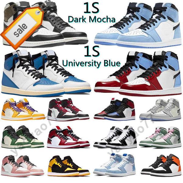 

2022 university blue 1 og basketball shoes jumpman 1s high dark mocha unc light smoke grey hyper chicago patent bred royal toe men women, Black