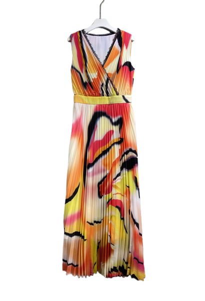 

spring 2023 new royal sister v-neck printed folded long tank dress, Black;gray