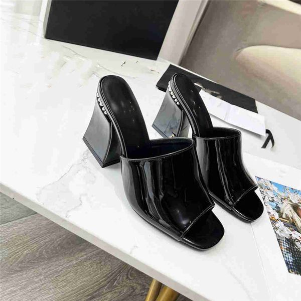 

sandals high heels fashion 2023 women summer channel square toe beach party cross lace up casual slippers 04-09, Black