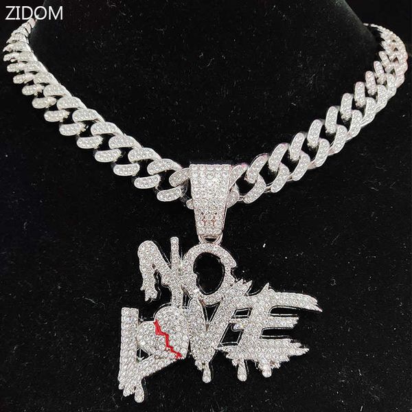 

chokers hip hop cuban chains no love necklace pendants for men and women heart broke statement necklaces jewelry iced out bling chain 230103, Golden;silver