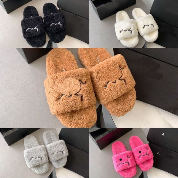 

2023 lamb wool slippers outside wear warm couple slippers small thick sole large size 35-47, Black