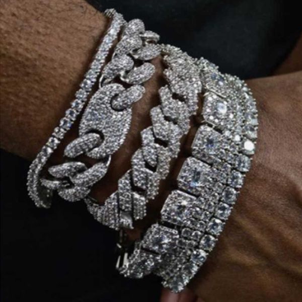 

other bracelets hip hop bling iced out crystal cuban link for women men gold silver color full rhinestones miami jewelry 22122, Golden;silver