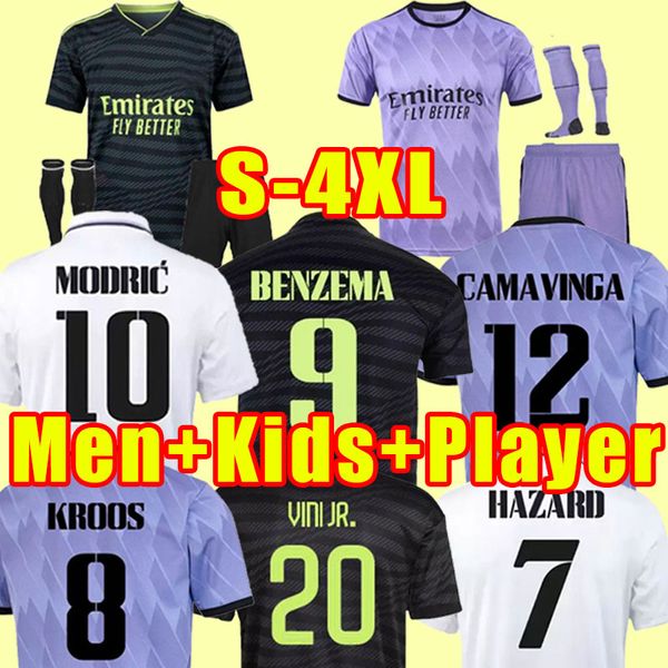 

benzema soccer jerseys 22 23 fans player version football shirt vini jr modric rodrygo rudiger men 2022 2023 camavinga casemiro real madrids, Black;yellow