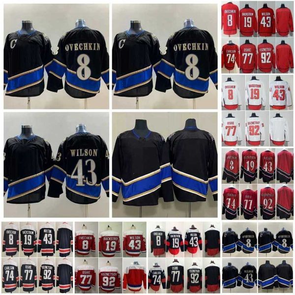 

2022 reverse retro 8 alex ovechkin hockey jerseys 2.0 black 77 tj oshie 19 nicklas backstrom evgeny kuznetsov 43 tom wilson john carlson sta, Black;red