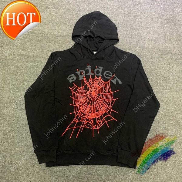 

black sp5der men women red puff print world wide spider hoodie young thug pullover