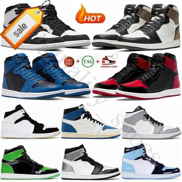

university blue 1 basketball shoes jumpman 1s high dark mocha unc light smoke grey hyper chicago patent bred royal toe men women trainers, Black