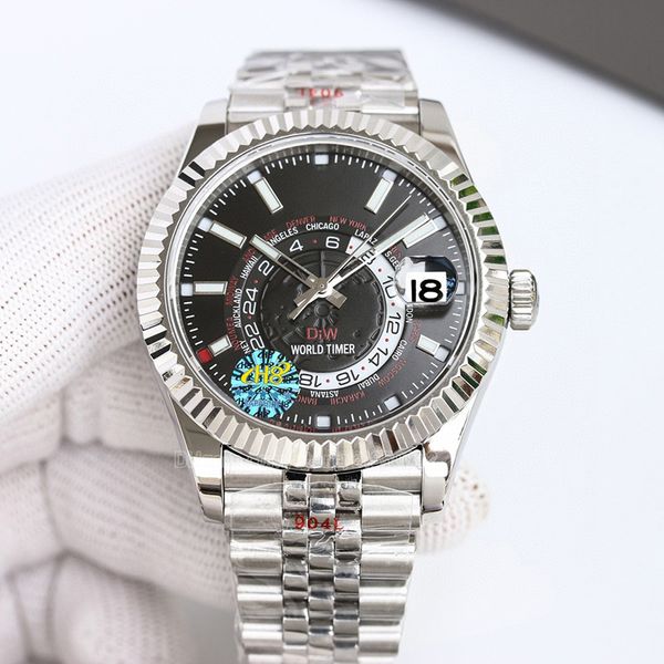 

mens watch automatic mechanical watches business wristwatch rubber strap adjustable 42mm all stainless steel montre de luxe self-wind fashio, Slivery;brown