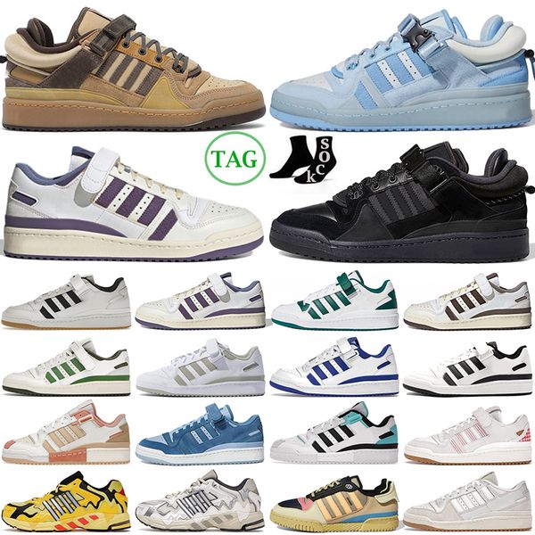 

bad bunny x forum buckle low running shoes yellow cream blue tint core black benito easter egg men patchwork white women outdoor trainers de, White;red