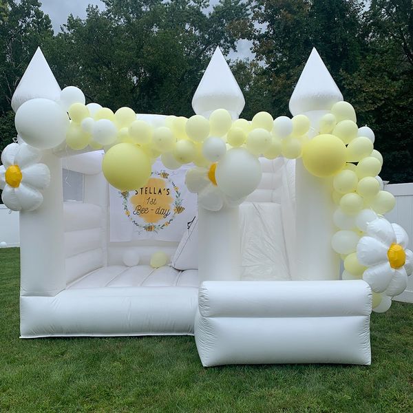 

outdoor kids 13ft commercial inflatable white bounce castle jumping house with slide for party wedding birthday event