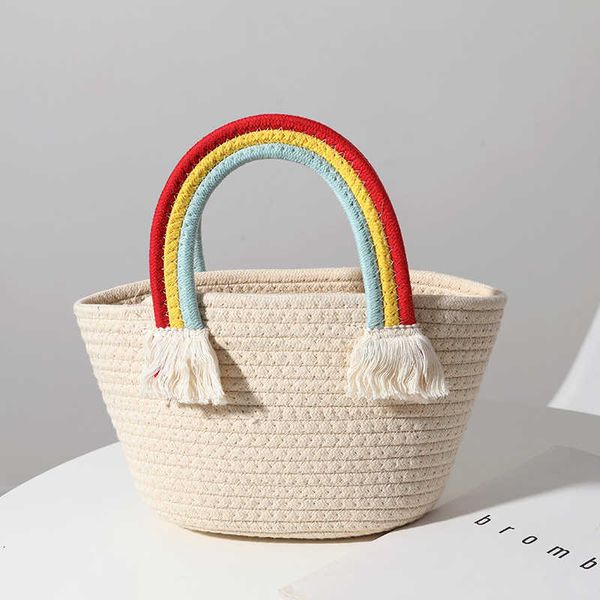 

beach bag lovely rainbow cloud hand new handmade cotton woven seaside vacation beach versatile straw 221226