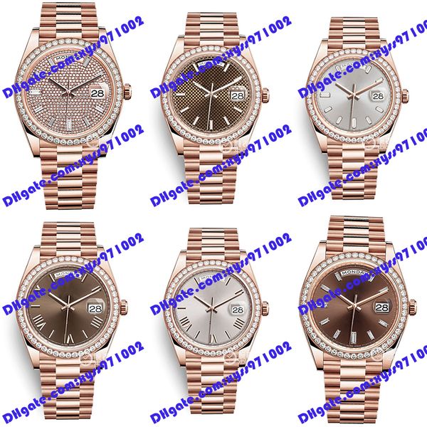 

6 model silver men's watch 2813 automatic mechanical watch m228345rbr 40mm brown grid dial diamond bezel 18k rose gold wristwatch calen, Slivery;brown