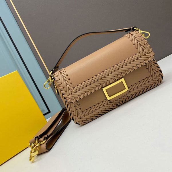 

baguette medium handbag women shoulder bag cross body bags hand woven cowhide genuine leather hardware letter buckle flap messenger purse ho