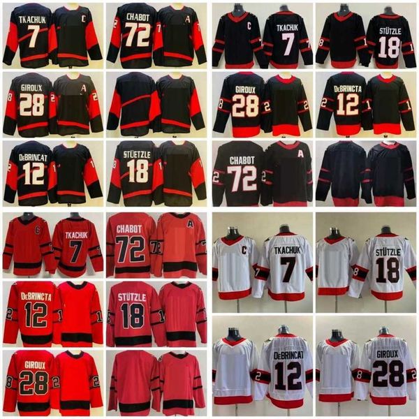 

2022 reverse retro 28 claude giroux hockey jerseys 12 alex debrincat 7 brady tkachuk 72 thomas chabot jersey 18 tim stutzle red 2.0 black sh, Black;red