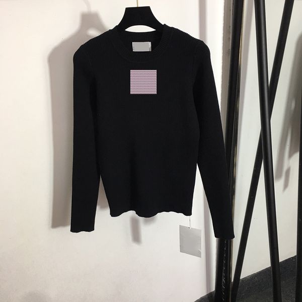 

knit women t shirt black white round neck long sleeve knitted bottoming casual autumn spring street style jumper
