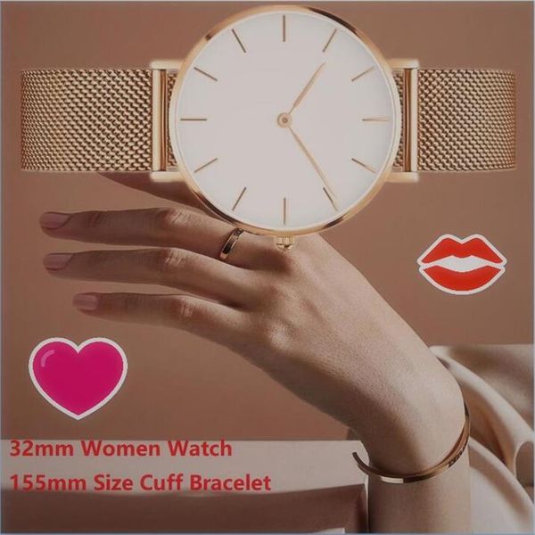 

32mm rose gold ladies wrist watches magnetic women cuff bracelet watch for female clock relogio feminino215l, Slivery;brown