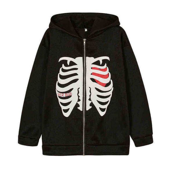 

y2k harajuku zip up men hoodie korean style loose skeleton goth grunge 2023 long sleeved hooded jacket retro black oversized sweatshirt