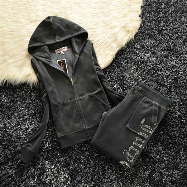 

velvet tracksuit women two piece pants set sportswear 2021 fall winter coutoure chandals mujer, Gray