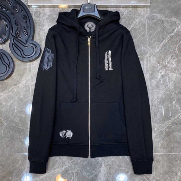 

mens luxury fashion jackets sweatshirts designer hoodies men women zipper cross scroll simple hooded sweater pullover hoodie casual coat ja, Black