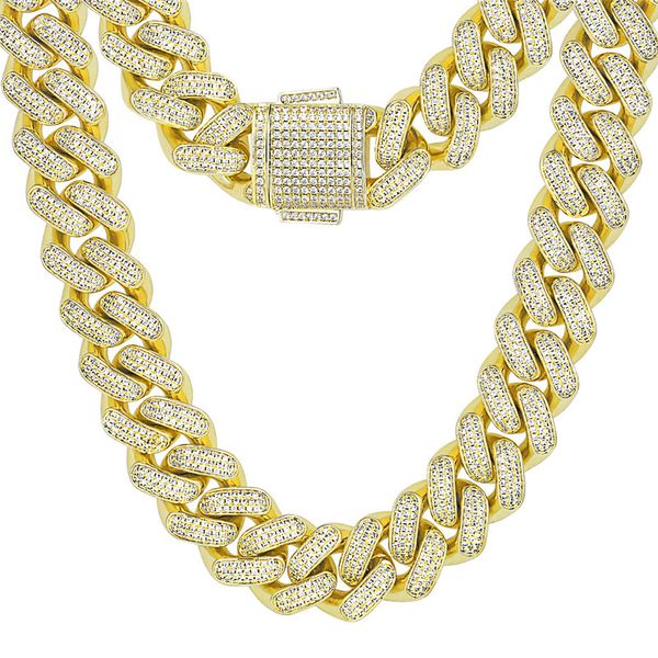 

mens heavy chain width 18mm 18/20/24inch 14k yellow gold plated bling cz stone miami cuban chain necklace bracelet jewelry for men punk jewe, Silver