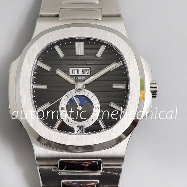 

mens watch white gray blue dial 40.5mm automatic cal.324 sc qalu 24h movement men moonphase display quality 5726 1a day time date moon watch, Slivery;brown