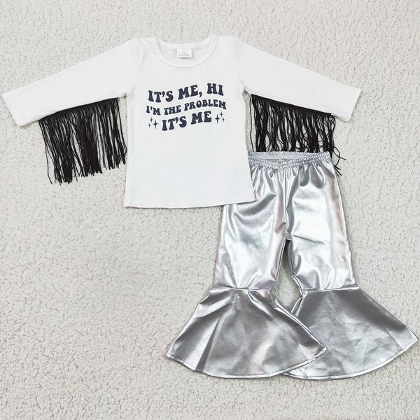 

new design baby girl clothes set tassel fashion kids clothes girls long sleeve bell bottom outfits wholesale children suit, White