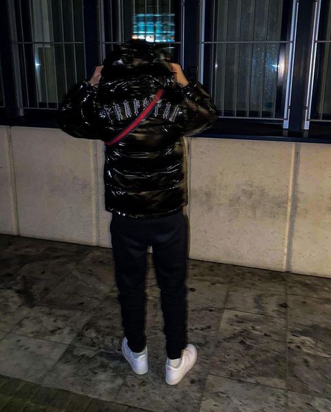 

london trap down jacket parka men women brand shiny black embroidery puffer jacket
