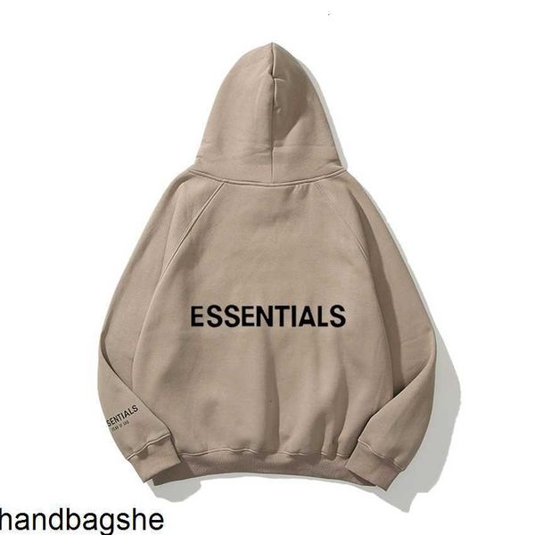 

fashion hooded sweatshirt double thread esentials chest stamping letter sweater hoodie feel men's and women's plush coat, Black
