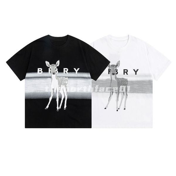

fashion brand luxury mens t shirt deer letter print round neck short sleeve summer loose t-shirt black white, White;black