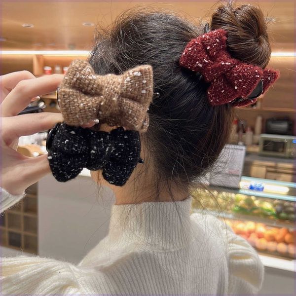 

fashion bowknot hair pins for women girls winter autumn thick hair grips claw ponytail headbands, Black;brown