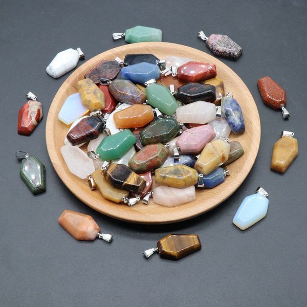

natural healing stone coffin shape mixed color chakra semi-precious gemstone charms for jewelry making, Black