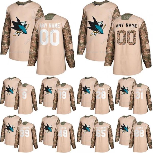 

san jose sharks camo veterans day practice jerseys 88 brent burns 65 erik karlsson 19 thornton custom any number any name hockey jersey, Black;red