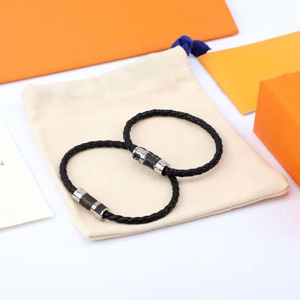 

designer men's bangles bracelet classic women's magnetic buckle flowers leather rope couple bracelets men and women fashion the sa, Black