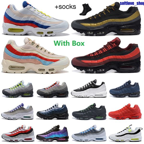 

running shoes mens trainers outdoor sneakers triple black white neon midnight navy solar red glass blue smoke grey og 95 men women 95s, White;red
