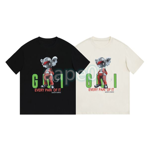 

fashion brand luxury mens t shirt cartoon image letter print round neck short sleeve summer loose t-shirt black apricot, White;black