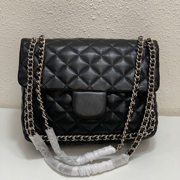 

cc bags luxury brand shoulder bags womens vinatge lambskin edging chain shoulder bags jumbo single flap aged silver metal matelasse crossbod