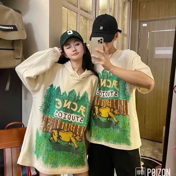 

vintage mens hoodies acn studios print raw hem hooded oversized sweatshirts heavy weight big sweat shirt women men long sleeves pullovers pl, Black