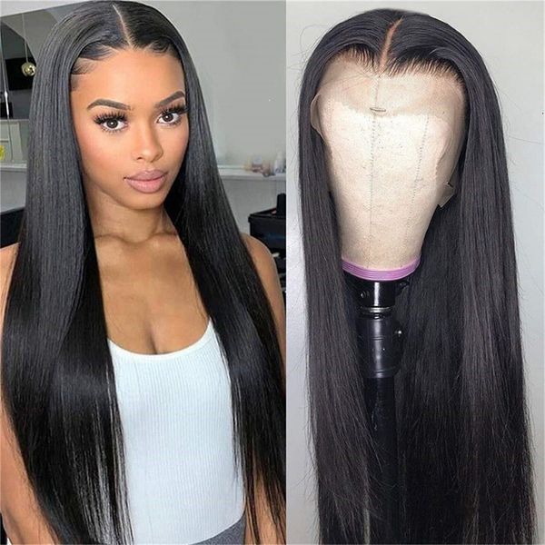 

straight lace front wig bone straight 13x4 lace front human hair wigs 30 inch hd lace frontal wig remy hair for womenfactory direct, Black