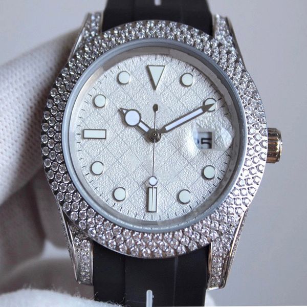 

diamond watchs mens watch 40mm mechanical watches rubber strap men wristwatch waterproof design wristwatches for man diamond bezel, Slivery;brown