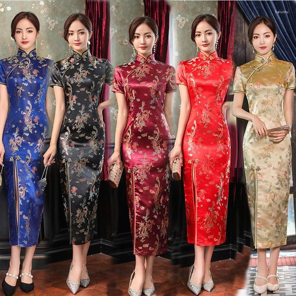 

ethnic clothing plus size 5colors chinese traditional cheongsam for woman stain qipao long dress wedding after party year outfit, Red