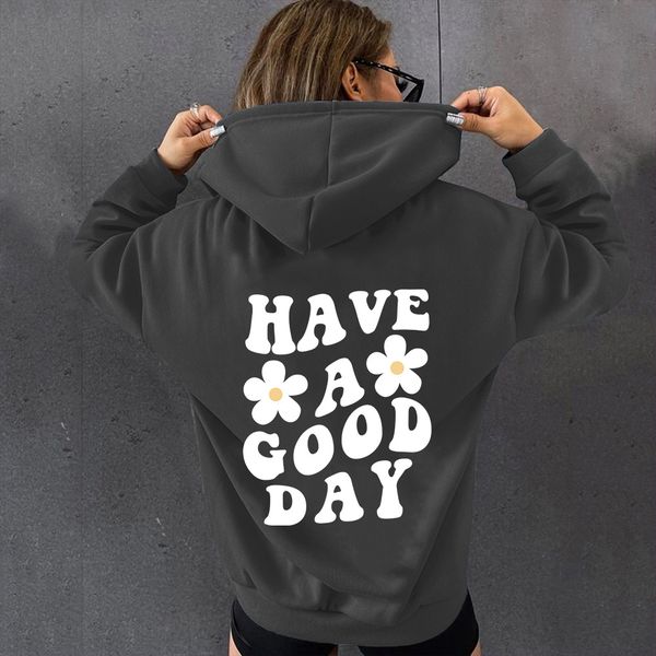 

women's hoodies & sweatshirts have a good day hoodie retro sweatshirt aesthetic women fashion oversized with words on back trendy fy553, Black
