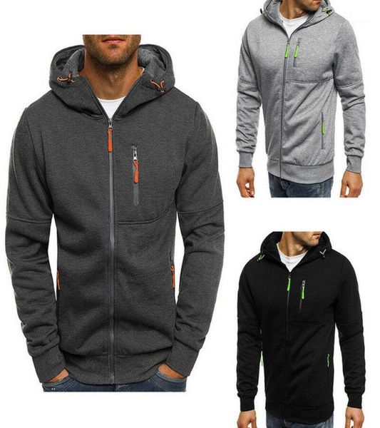 

fashion men039s autumn winter clothes plain hoodies slim fit zip up hooded sweatshirt outwear casual gym warm coat jacket15119607, Black