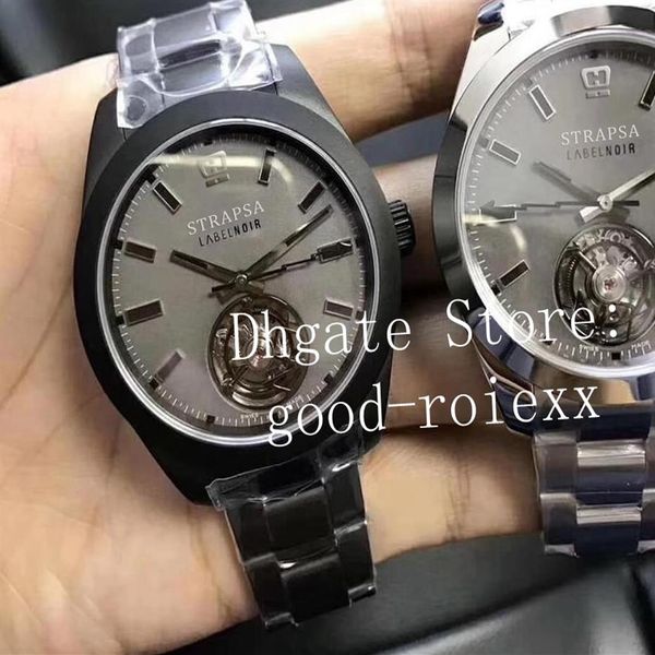 

men's real seagull tourbillon movement watches mens mechanical 3131 watch men black pvd steel label noir 116400 sapphire 42mm265r, Slivery;brown
