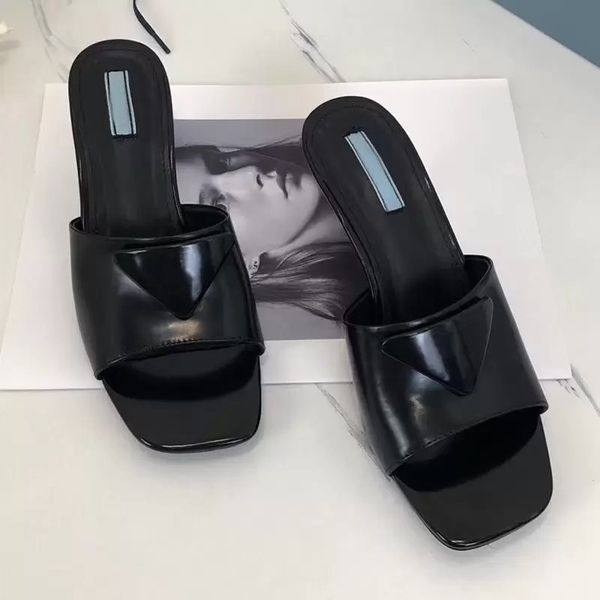 

summer sandal designer shoes woman igh heels slipper brushed women heel slide slipper leather heeled slides luxury brands with box 35-40, Black