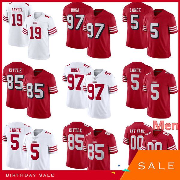 

custom jersey men san francisco''49ers''5 trey lance 85 george kittle 97 nick bosa 23 christian mccaffrey 44 kyle juszcz, Black;red