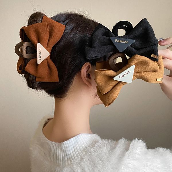 

wholesale large size hair pins vintage simple bowknot hair grips claw for women girls hairs updo makeup accessories tools, Black;brown