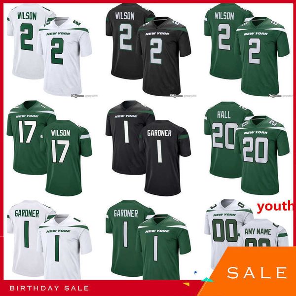 

custom men women new york''jets''1 ahmad sauce gardner 17 garrett wilson 2 zach wilson 84 corey davis 5 mike white 8 aar, Black;red